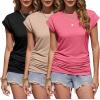 Zeagoo Women’s Cap Short Sleeve T-Shirts Ruched Crew Neck Trendy Fashion Tunic Blouse(3pcs X-watermelon Red  Khaki  Black)