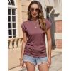 Zeagoo Women’s Cap Short Sleeve T-Shirts Ruched Crew Neck Trendy Fashion Tunic Blouse(3pcs Y-flower Blue  Dark Red  Black)