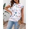 Zeagoo Women’s Cap Short Sleeve T-Shirts Ruched Crew Neck Trendy Fashion Tunic Blouse(3pcs Y-flower White  Pink  Black)