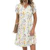 Zeagoo Women’s Casual Dresses with Pockets Summer Floral V-Neck A-Line Tshirt Dress Short Sleeve Mini Dress Beach Sundress(A01-white Floral)