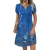 Zeagoo Women’s Casual Dresses with Pockets Summer Floral V-Neck A-Line Tshirt Dress Short Sleeve Mini Dress Beach Sundress(A02-blue Floral)