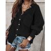 Zeagoo Womens Color Block Button Down Shirts Long Sleeve Linen Shirt Oversized Cotton Blouses Tops with Bust Pocket(S Black)