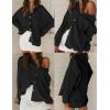 Zeagoo Womens Color Block Button Down Shirts Long Sleeve Linen Shirt Oversized Cotton Blouses Tops with Bust Pocket(S Black)