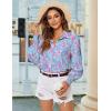 Zeagoo Women’s Loose Fit Striped Lantern Long Sleeve Button Down Shirt(B-blue Leaf)