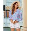 Zeagoo Women’s Loose Fit Striped Lantern Long Sleeve Button Down Shirt(B-blue Leaf)