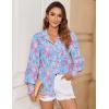 Zeagoo Women’s Loose Fit Striped Lantern Long Sleeve Button Down Shirt(B-blue Leaf)