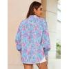 Zeagoo Women’s Loose Fit Striped Lantern Long Sleeve Button Down Shirt(B-blue Leaf)