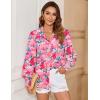 Zeagoo Women’s Loose Fit Striped Lantern Long Sleeve Button Down Shirt(B-floral Pink)
