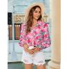 Zeagoo Women’s Loose Fit Striped Lantern Long Sleeve Button Down Shirt(B-floral Pink)