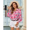 Zeagoo Women’s Loose Fit Striped Lantern Long Sleeve Button Down Shirt(B-floral Pink)