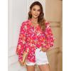 Zeagoo Women’s Loose Fit Striped Lantern Long Sleeve Button Down Shirt(B-floral Red)
