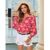 Zeagoo Women’s Loose Fit Striped Lantern Long Sleeve Button Down Shirt(B-floral Red)