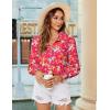 Zeagoo Women’s Loose Fit Striped Lantern Long Sleeve Button Down Shirt(B-floral Red)
