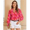 Zeagoo Women’s Loose Fit Striped Lantern Long Sleeve Button Down Shirt(B-pink Red)