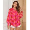 Zeagoo Women’s Loose Fit Striped Lantern Long Sleeve Button Down Shirt(B-pink Red)
