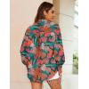Zeagoo Women’s Loose Fit Striped Lantern Long Sleeve Button Down Shirt(B-tropical Leaf)