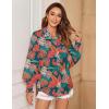 Zeagoo Women’s Loose Fit Striped Lantern Long Sleeve Button Down Shirt(B-tropical Leaf)