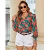 Zeagoo Women’s Loose Fit Striped Lantern Long Sleeve Button Down Shirt(B-tropical Leaf)