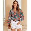 Zeagoo Women’s Loose Fit Striped Lantern Long Sleeve Button Down Shirt(B-tropical Leaf)
