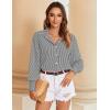 Zeagoo Women’s Loose Fit Striped Lantern Long Sleeve Button Down Shirt(C-black Stripe)