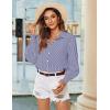 Zeagoo Women’s Loose Fit Striped Lantern Long Sleeve Button Down Shirt(C-dark Blue Stripe)