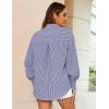 Zeagoo Women’s Loose Fit Striped Lantern Long Sleeve Button Down Shirt(C-dark Blue Stripe)