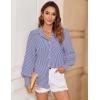 Zeagoo Women’s Loose Fit Striped Lantern Long Sleeve Button Down Shirt(C-dark Blue Stripe)