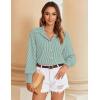 Zeagoo Women’s Loose Fit Striped Lantern Long Sleeve Button Down Shirt(C-green Stripe)
