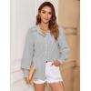 Zeagoo Women’s Loose Fit Striped Lantern Long Sleeve Button Down Shirt(C-grey Stripe)