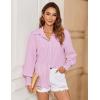 Zeagoo Women’s Loose Fit Striped Lantern Long Sleeve Button Down Shirt(C-pink Stripe)