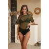 Zeagoo Womens Mesh T Shirts Short Sleeve Casual Tops Hollow Out Pullover Shirts Crewneck Sexy Fishnet Crop Tee S-XXL(Dark Green)