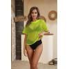Zeagoo Womens Mesh T Shirts Short Sleeve Casual Tops Hollow Out Pullover Shirts Crewneck Sexy Fishnet Crop Tee S-XXL(Lemon Green)