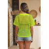 Zeagoo Womens Mesh T Shirts Short Sleeve Casual Tops Hollow Out Pullover Shirts Crewneck Sexy Fishnet Crop Tee S-XXL(Lemon Green)