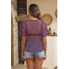 Zeagoo Womens Mesh T Shirts Short Sleeve Casual Tops Hollow Out Pullover Shirts Crewneck Sexy Fishnet Crop Tee S-XXL(Purple)