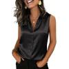 Zeagoo Womens Satin Blouse Sleeveless Silk Tank Tops Button Down Shirts Business Casual Outfits 2026(Black)