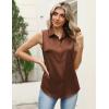 Zeagoo Womens Satin Blouse Sleeveless Silk Tank Tops Button Down Shirts Business Casual Outfits 2026(Brown)