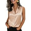 Zeagoo Womens Satin Blouse Sleeveless Silk Tank Tops Button Down Shirts Business Casual Outfits 2026(Khaki)