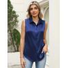 Zeagoo Womens Satin Blouse Sleeveless Silk Tank Tops Button Down Shirts Business Casual Outfits 2026(Navy)