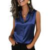 Zeagoo Womens Satin Blouse Sleeveless Silk Tank Tops Button Down Shirts Business Casual Outfits 2026(Navy)