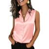 Zeagoo Womens Satin Blouse Sleeveless Silk Tank Tops Button Down Shirts Business Casual Outfits 2026(Pink)