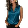 Zeagoo Womens Satin Blouse Sleeveless Silk Tank Tops Button Down Shirts Business Casual Outfits 2026(Teal Blue-1)