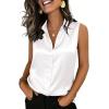 Zeagoo Womens Satin Blouse Sleeveless Silk Tank Tops Button Down Shirts Business Casual Outfits 2026(White)
