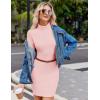 Zeagoo Women’s Sexy Bodycon Dress Long Sleeve Slim Fit Turtleneck Dress Solid Color Party Club Dresses Fall Winter 2024(Pink)