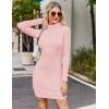 Zeagoo Women’s Sexy Bodycon Dress Long Sleeve Slim Fit Turtleneck Dress Solid Color Party Club Dresses Fall Winter 2024(Pink)