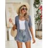 Zeagoo Women’s Short Sleeve 2026 Summer Crochet Cropped Cardigan V Neck Button up Bolero Shrug Sweater(Grey Blue)
