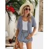 Zeagoo Women’s Short Sleeve 2026 Summer Crochet Cropped Cardigan V Neck Button up Bolero Shrug Sweater(Grey Blue)