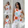 Zeagoo Womens Sleeveless Sweater Vest Crewneck Knit Loose Sweater Tank Tops Lightweight Shirts Blouses 2026(Plaid Orange)