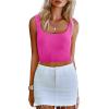 Zeagoo Women’s Square Neck Sleeveless Crop Tops 2026 Cute Double Layer Casual Slim Fit Trendy Tank Tops(Hot Pink)