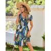 Zeagoo Womens Summer Dress Mini Petal Short Sleeve Dresses Pleated Button Down V Neck Floral Beach Swing Vacation Dress 2026(Blue Leaf)