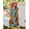Zeagoo Womens Summer Dress Mini Petal Short Sleeve Dresses Pleated Button Down V Neck Floral Beach Swing Vacation Dress 2026(Leaf Blue Red)